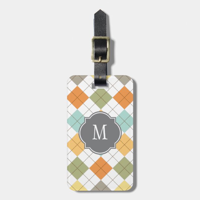 Retro Diamond Muster Monogram Gepäckanhänger (Vorderseite vertikal)
