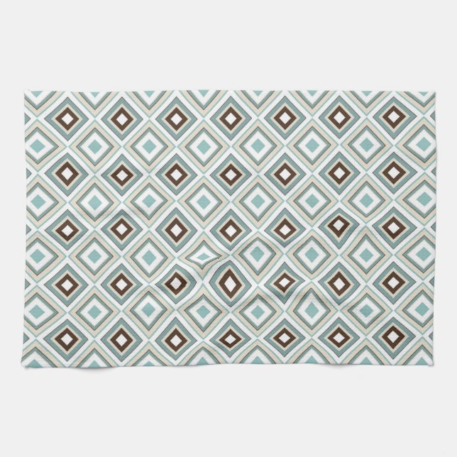 Retro Diamonds Brown Türkis Geschirrtuch (Horizontal)