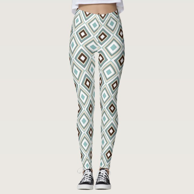 Retro Diamonds Brown Türkis Leggings (Vorderseite)