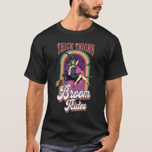 Retro dicke Oberschenkel Besen fährt süße Hexe Hal T-Shirt