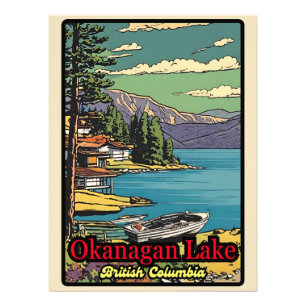 Retro die Okanagan-Seelandschaft Vintage-Comic 70 Fotodruck