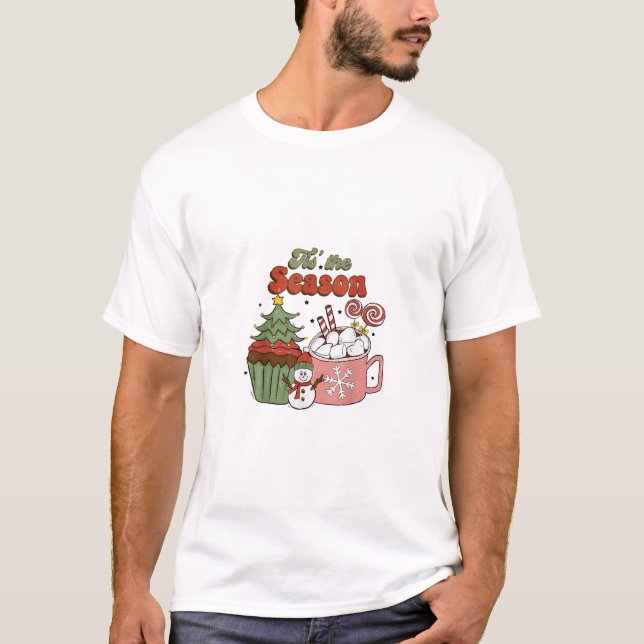 Retro Dies ist die Jahreszeit Weihnachts-Baumkrone T-Shirt (Vorderseite)