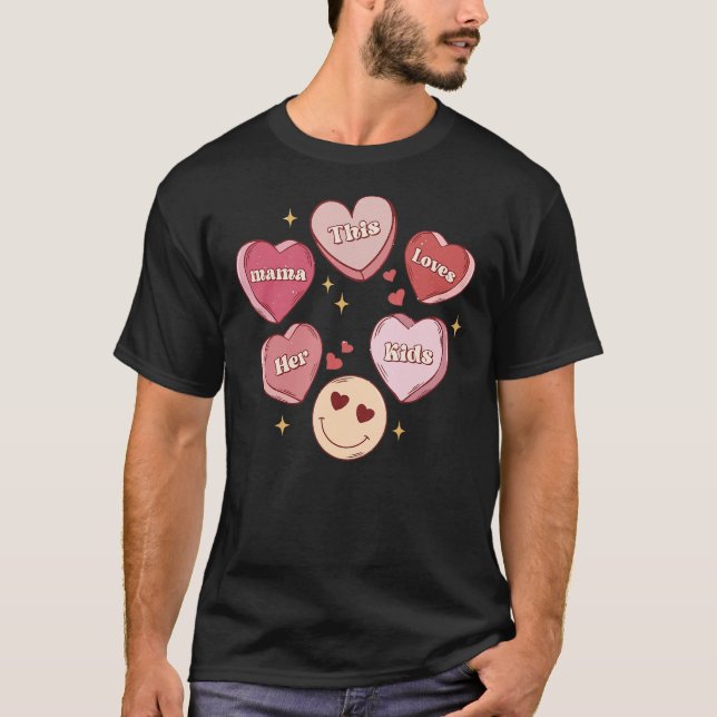 Retro diese Mama Lieben ihre Kinder Herz Candy Val T-Shirt (Vorderseite)