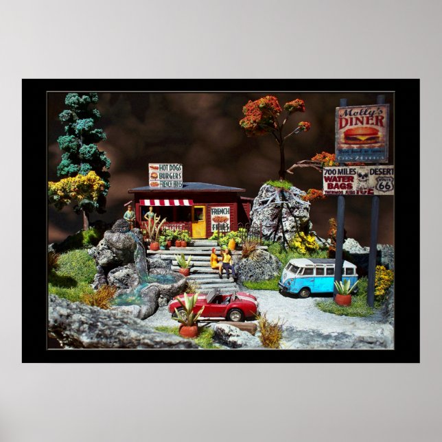 Retro Diner, 50er Jahre Mini-Diner Diorama Poster (Vorne)