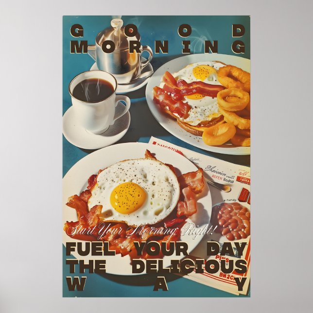Retro Diner Breakfast Art Print Bacon, Eggs Poster (Vorne)