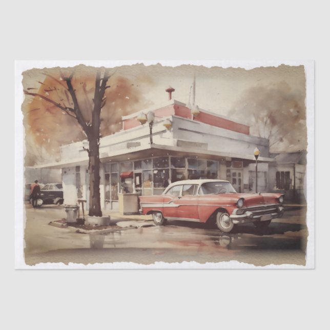 Retro Diner Car Decoupage Seidenpapier (Vorderseite)