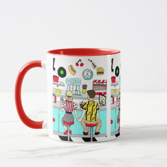 Retro Diner Couple Holding Hand 1950er Jahre Era Tasse (Links)