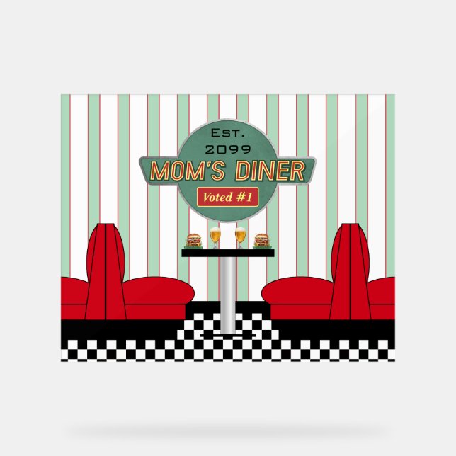 Retro-Diner der Mama mit Burgers & Ber Akryllische Acrylschild (Vorderseite)