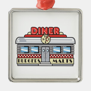 Retro-Diner-Design Silbernes Ornament