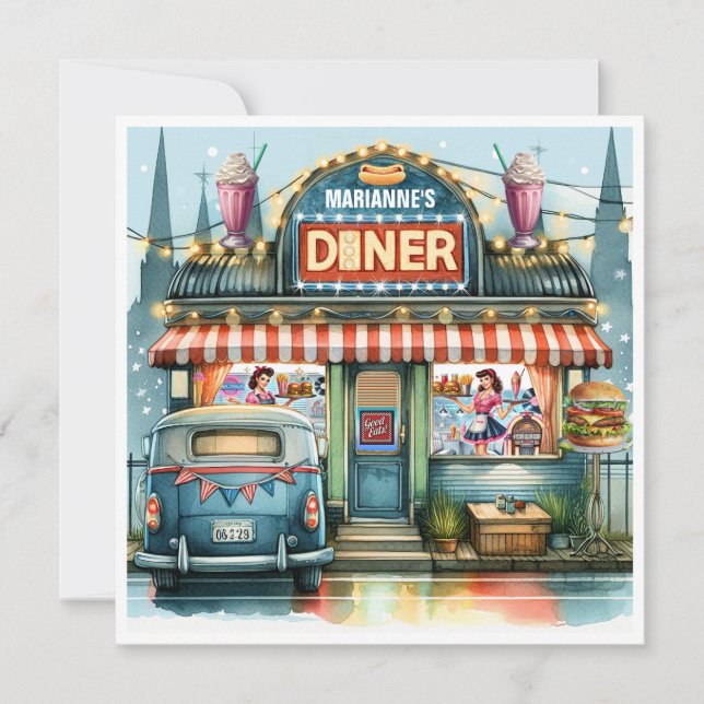 RETRO DINER FIFTIES EINLADUNG (Vorderseite)