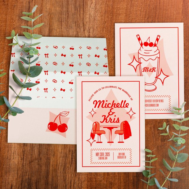 Retro-Diner-Hochzeits-Einladung Einladung (Retro Diner Wedding Invitation with envelope)
