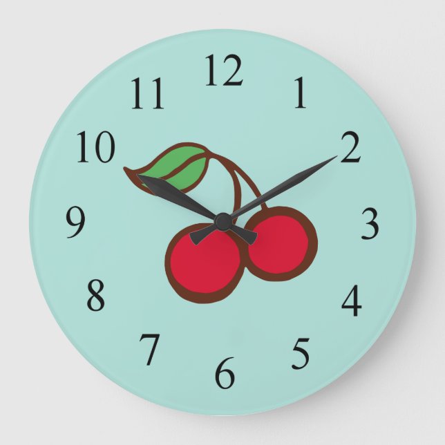 Retro Diner Kitchen Turquoise Cherry Wall Clock Große Wanduhr (Vorderseite)