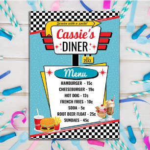 Retro-Diner-Menü der 1950er Jahre in Türkis, Rot,  Poster