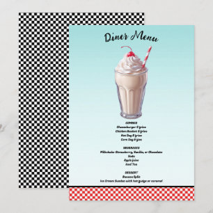 Retro-Diner Milkshake-Eiscreme-Party-Speisekarte Einladung
