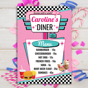 Retro Diner Pink & Aquamarin Menu Card der 50er Ja Einladung