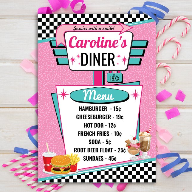 Retro Diner Pink & Aquamarin Menu Card der 50er Ja Einladung (Von Creator hochgeladen)