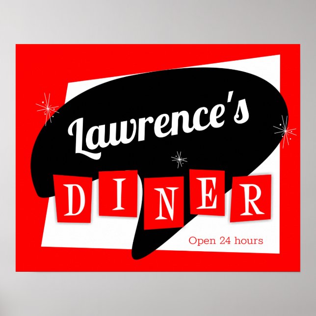 Retro Diner Red und Black Sternexplosion Custom Kü Poster (Vorne)