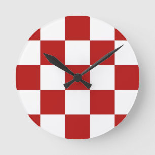 Retro Diner Red & White Checkers Clock Vintage Runde Wanduhr