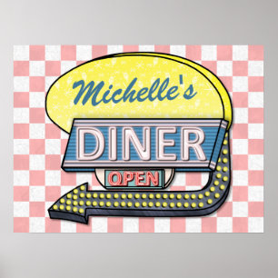 Retro Diner Sign mit Links Pfeil Personalisiert Poster