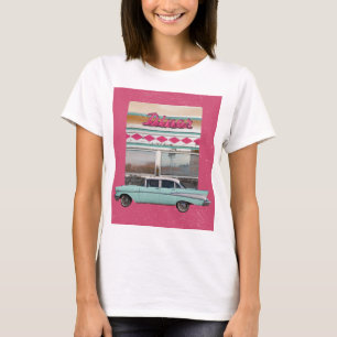 Retro Diner Wall Art der 50er Jahre   Pink Neon Sc T-Shirt