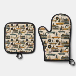 Retro-Diner-Weihnachtsback-Geschenkset Ofenhandschuh & Topflappen-Set