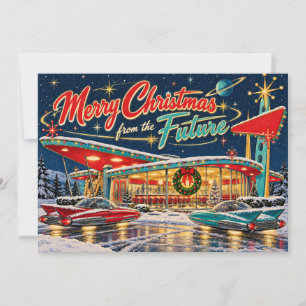 Retro-Diner Weltraum-Weihnachtsauto Karte
