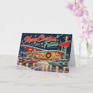 Retro-Diner Weltraum-Weihnachtsauto Karte