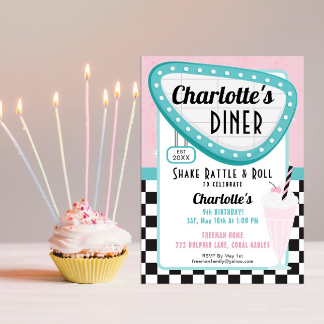 Retro Diner zum Geburtstag - Einladung - Sockerhut (Themed Birthday Invitation)