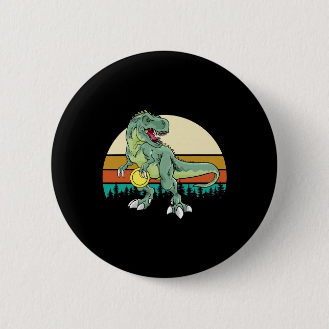 Retro Dino Dinosaur Golfspieler Geschenk T Rex Dis Button (Vorderseite)