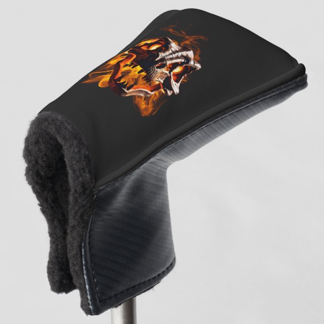 Retro Dinosaur Toter Brennschädel in Feuer Golf Headcover (3/4 Vorderseite)