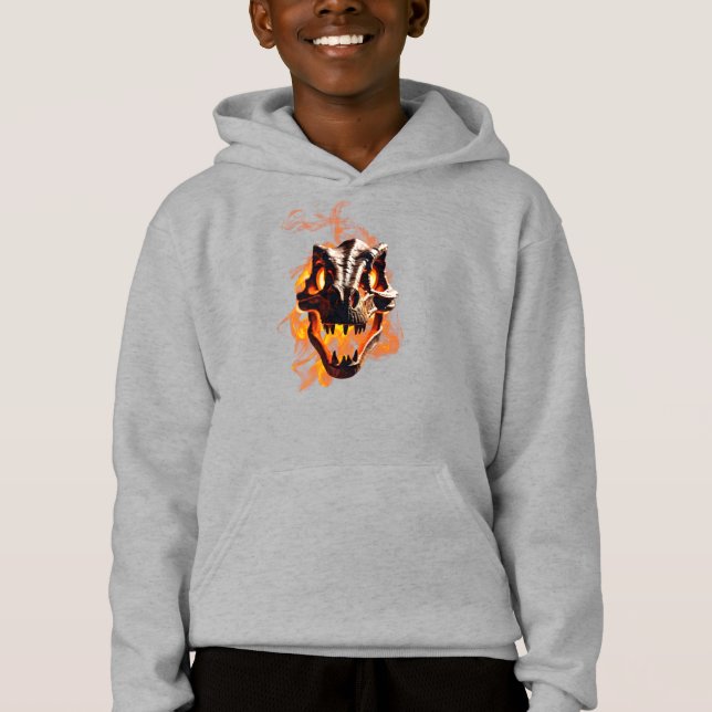 Retro Dinosaur Toter Brennschädel in Feuer Hoodie (Vorderseite)