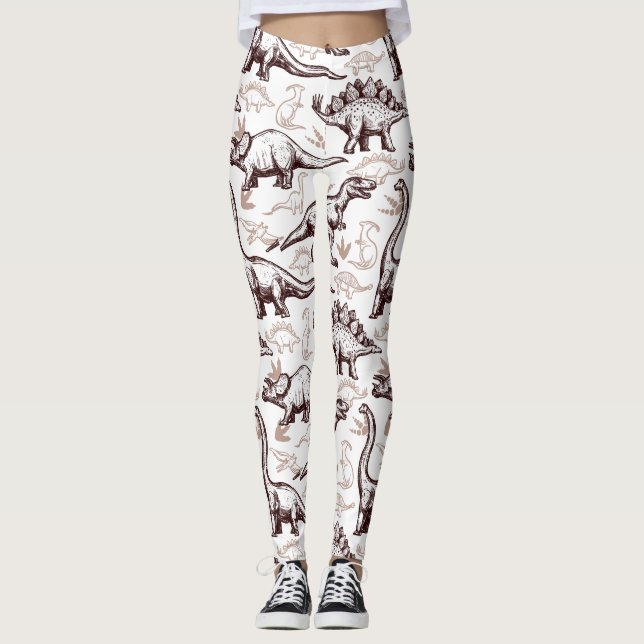 Retro Dinosaurier-Druck Leggings (Vorderseite)