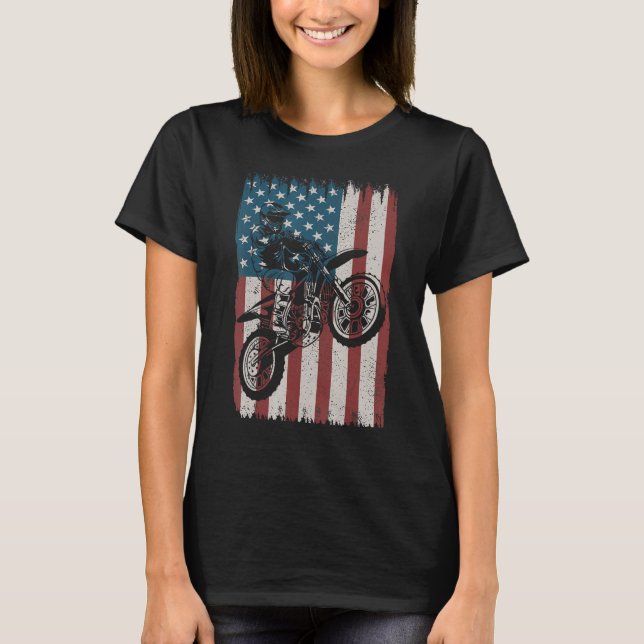 Retro Dirt Bike American Flag Motocross Biker 4th  T-Shirt (Vorderseite)