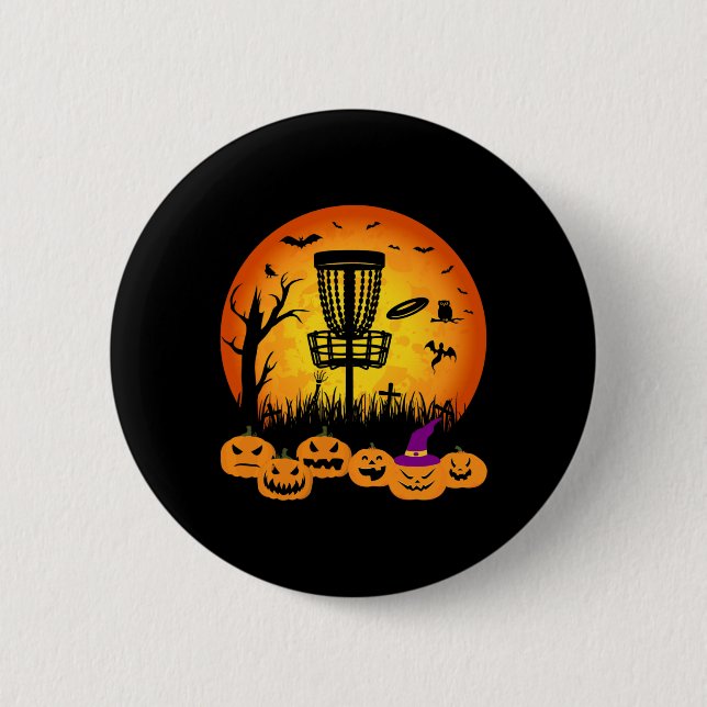 Retro Disc Golf Halloween Friedhof Gruseliger Disc Button (Vorderseite)