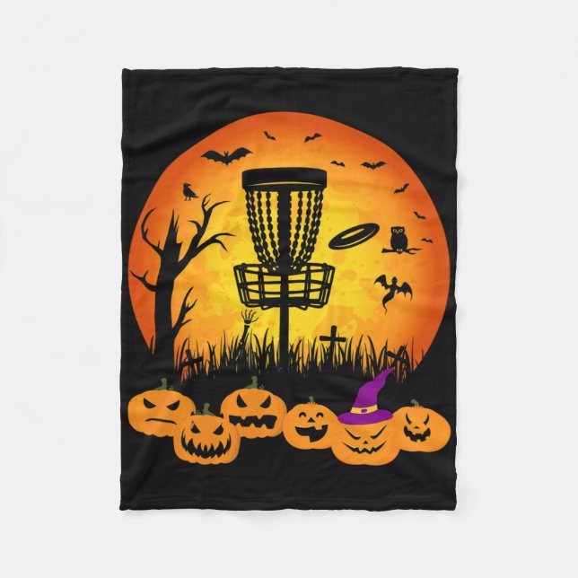 Retro Disc Golf Halloween Friedhof Gruseliger Disc Fleecedecke (Vorderseite)