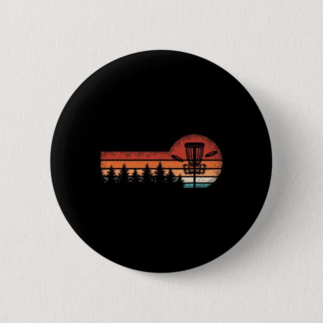 Retro-Disc-Golf-Landschaftsbäume Männer Frauen  Button (Vorderseite)