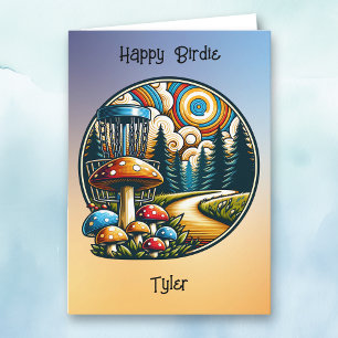 Retro Disc Golf psychedelischer Geburtstag Karte