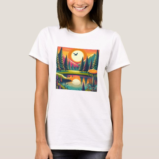 Retro Disc Golf Sunset and Trees T-Shirt (Vorderseite)