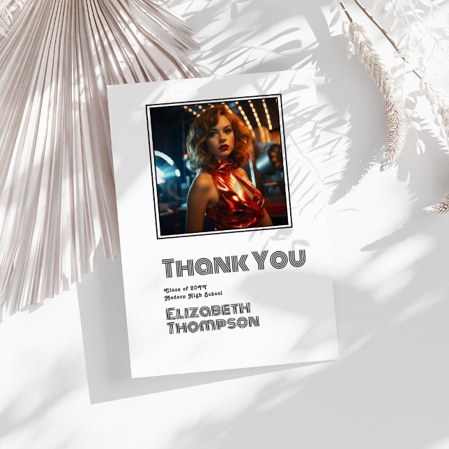 Retro Disco Abschluss Foto Dankeskarte (Retro Disco Graduation Photo Thank You Card)