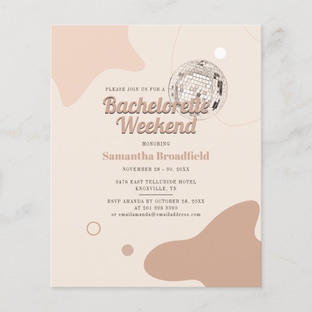 Retro Disco Bachelorette Wochenende Party Einladun (Vorderseite)