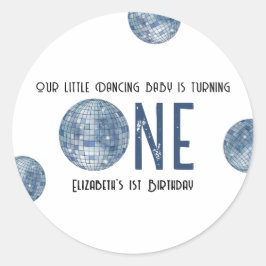 Retro Disco Ball First Birthday Party Runder Aufkleber