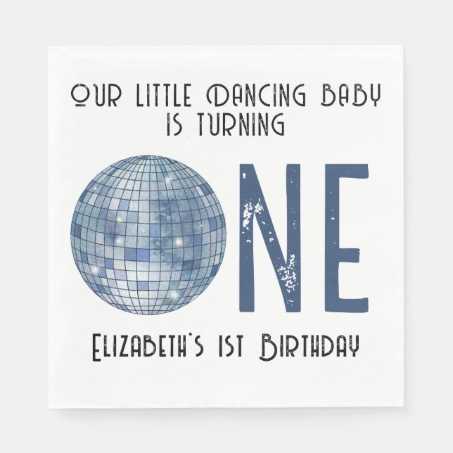 Retro Disco Ball First Birthday Party Serviette (Vorderseite)