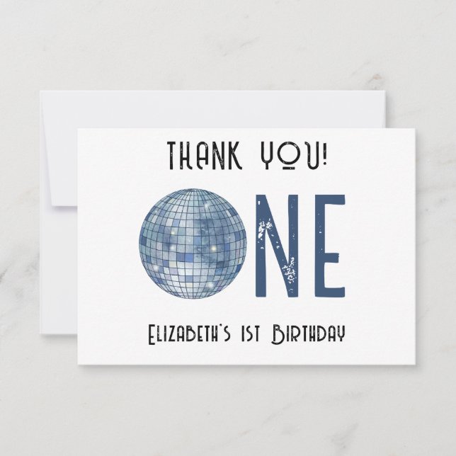Retro Disco Ball First Birthday Party THANK YOU Dankeskarte (Vorderseite)
