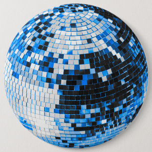 Retro Disco Ball funkeln Glitzer blau Geburtstag Button
