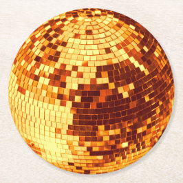 Retro Disco Ball funkeln Glitzer Gold Geburtstag Runder Pappuntersetzer