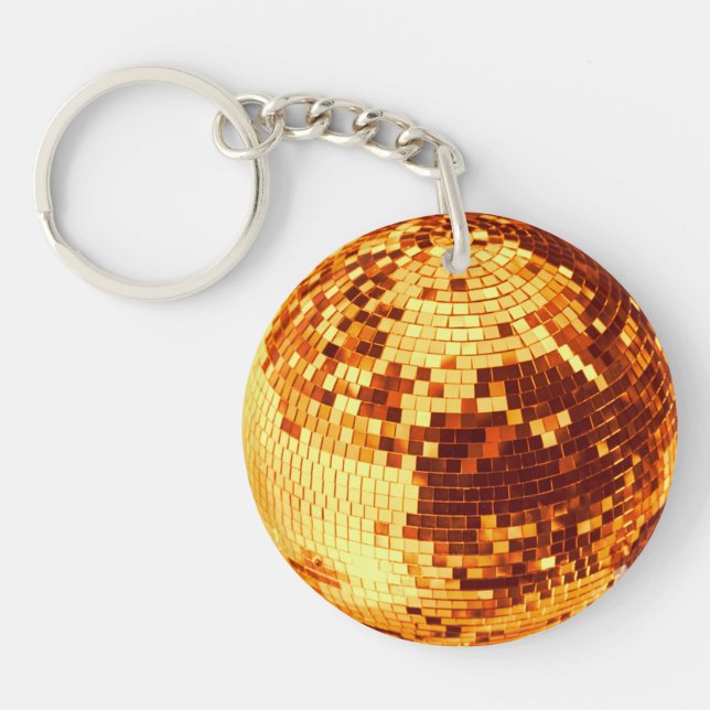 Retro Disco Ball funkeln Glitzer Gold Geburtstag Schlüsselanhänger (Vorderseite)