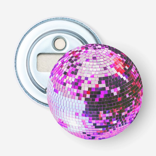 Retro Disco Ball funkeln Glitzer Rosa Geburtstag Flaschenöffner (Vorderseite)