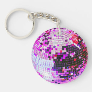 Retro Disco Ball funkeln Glitzer Rosa Geburtstag Schlüsselanhänger