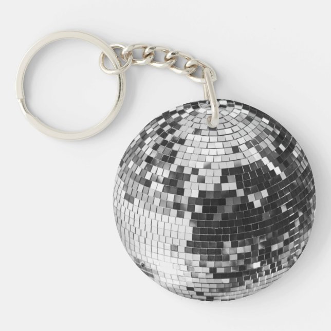 Retro Disco Ball funkeln Glitzer Silber Geburtstag Schlüsselanhänger (Vorderseite)