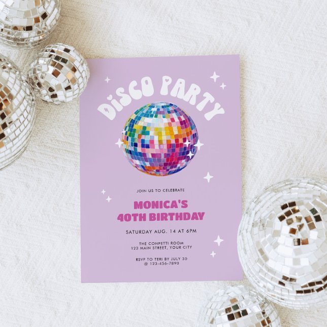Retro Disco Ball Geburtstag Einladung (Retro Disco Party Invite)